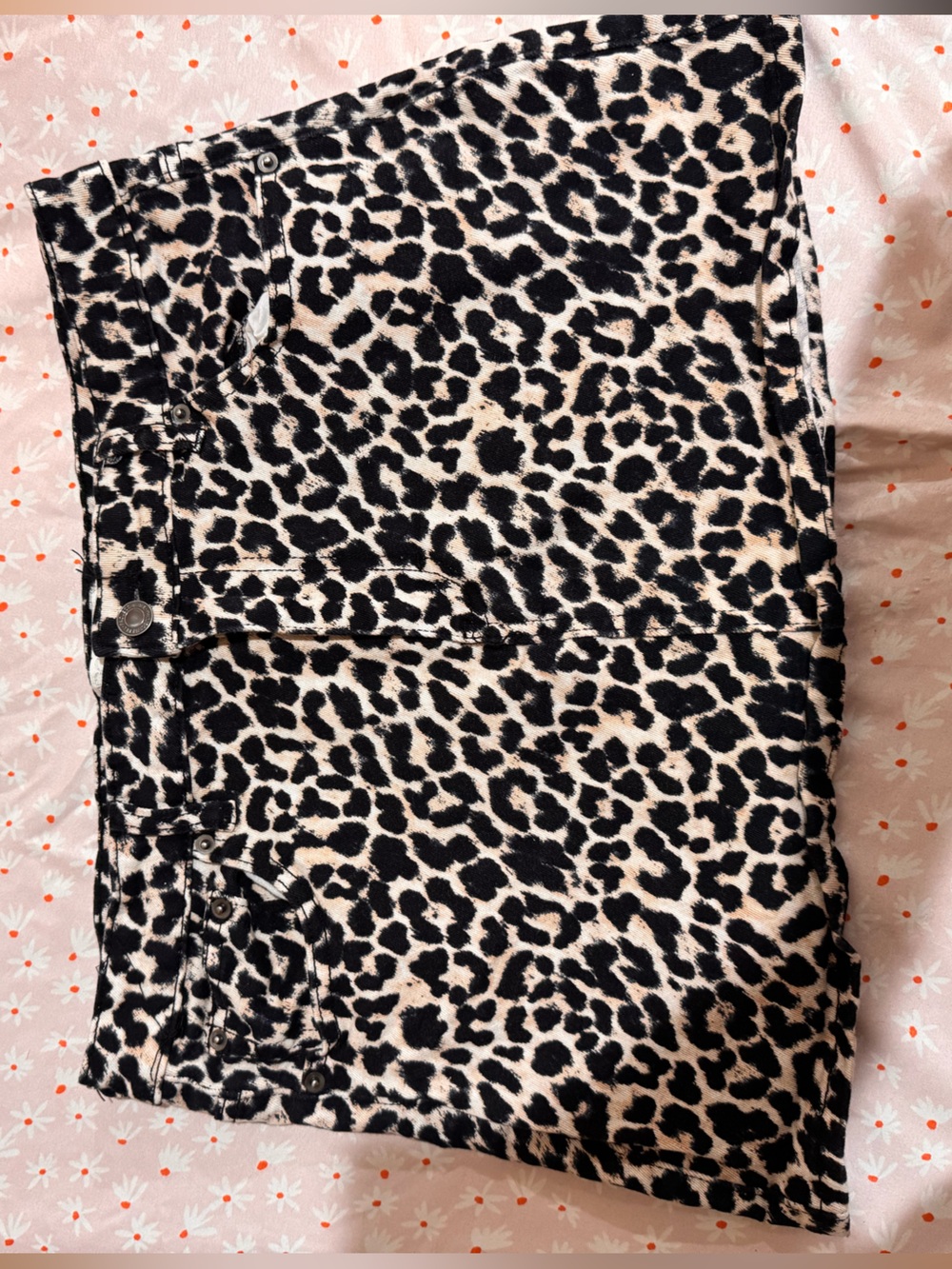 Women’s Leopard Print Denim Shorts - Black and Cream